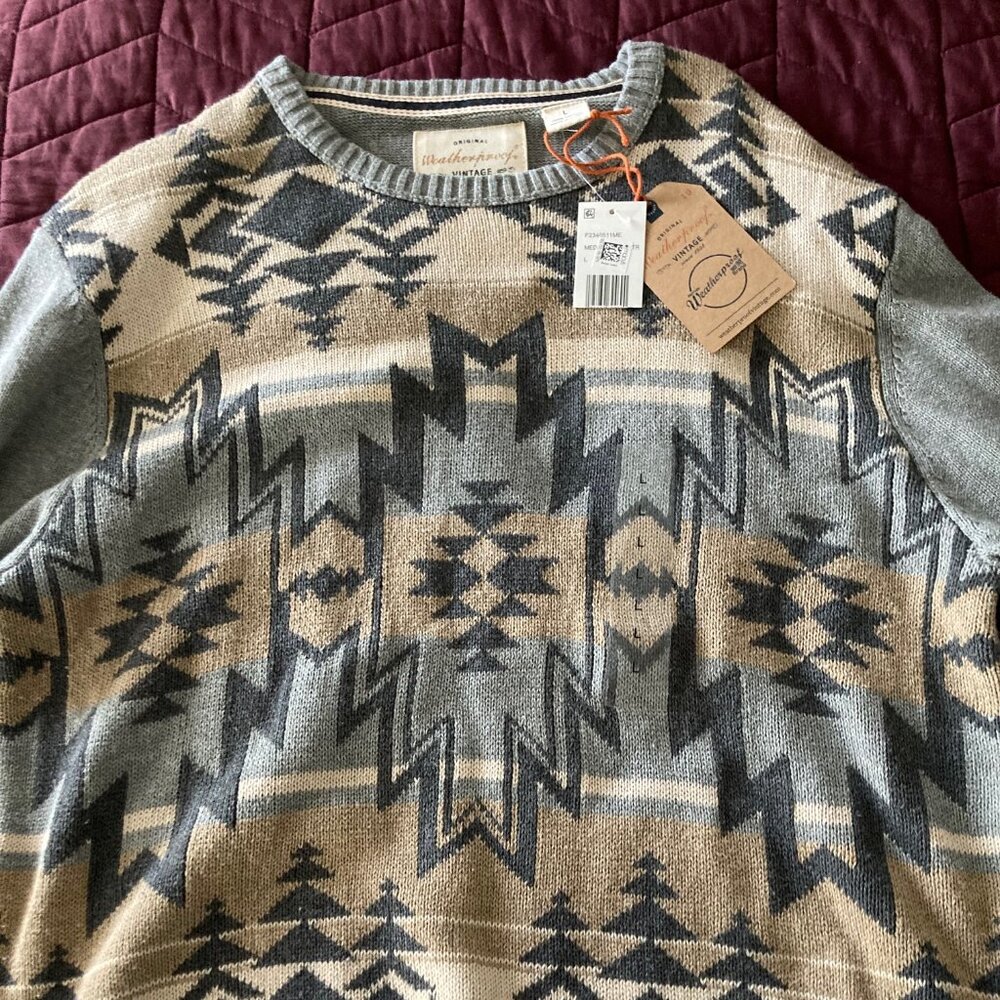weatherproof brand men's crew neck sweater  size L  tan/grey  nwt